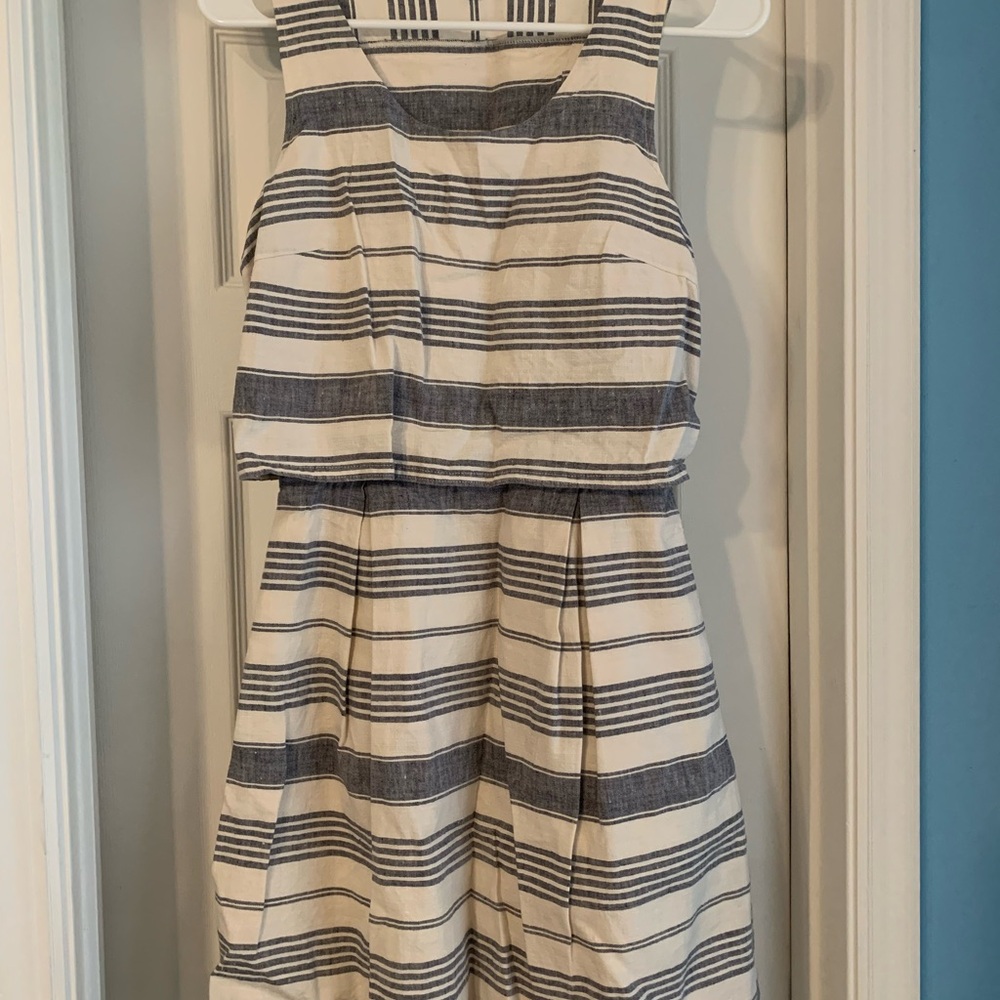 Madewell Navy and Cream Linen Striped dress